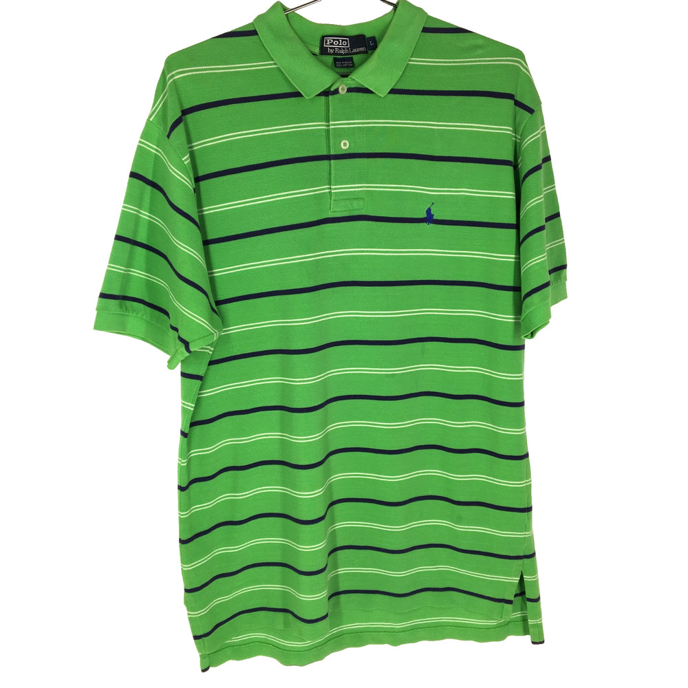 Polo Ralph Lauren Mens Short Sleeve 100% Cotton Polo Green Striped (L)